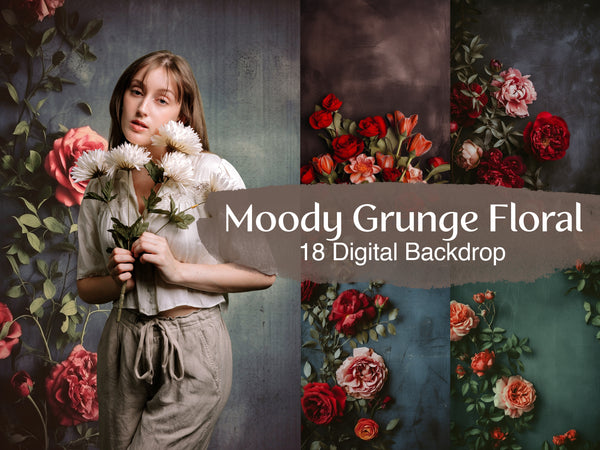Moody Grunge Fine Art Floral Vintage Remastered Digital Backdrops