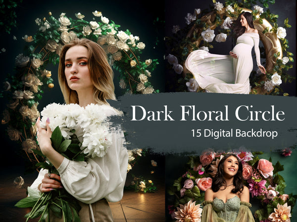 Dark Floral Arch Circle and Ring Digital Backdrops