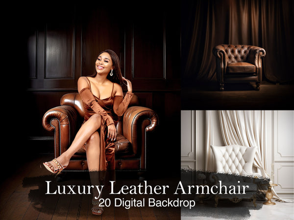 Luxury Leather Armchair: Opulent Digital Backdrop Set