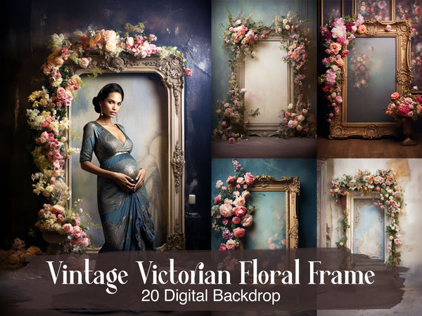 Elegant Vintage Victorian Floral Frame Digital Backdrop Set