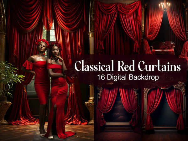 Classical Red Curtains Digital Backdrop Set