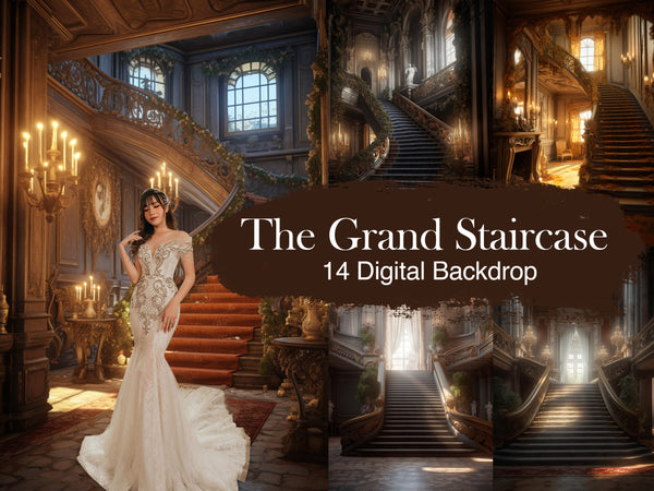 The Grand Staircase: Majestic Digital Backdrops for Opulent and Sophisticated Photography
