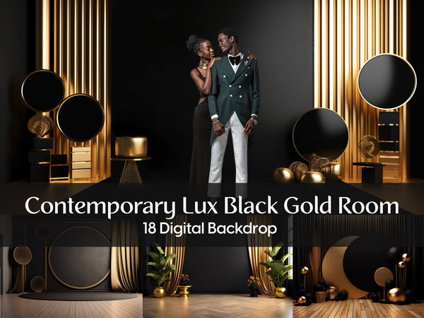 Contemporary Lux Black Gold Room Digital Backdrops