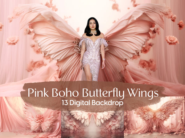 Pink Boho Butterfly Wings: Enchanting Digital Backdrops for Whimsical Photography