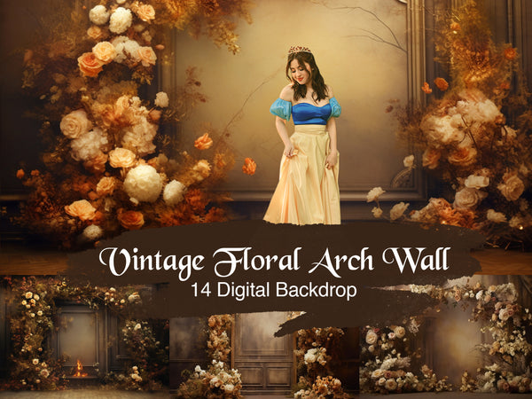 Vintage Floral Arch Wall: Captivating Digital Backdrops for Timeless Elegance