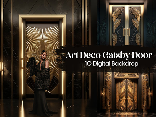 Gatsby Door with Black Gold Artistic Luxurious Decorations Digital Backdrops
