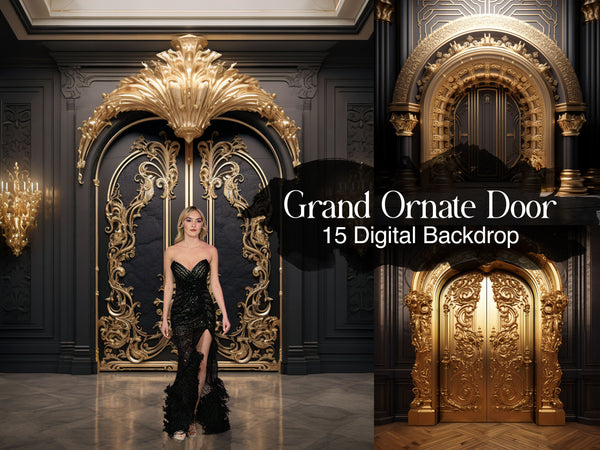 Grand Ornate Door - Elevate Your Portraits with Opulent Digital Backdrops