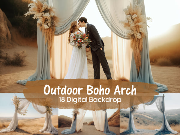 Outdoor Boho Arch: Captivating Digital Backdrops for Whimsical Photography and Designs