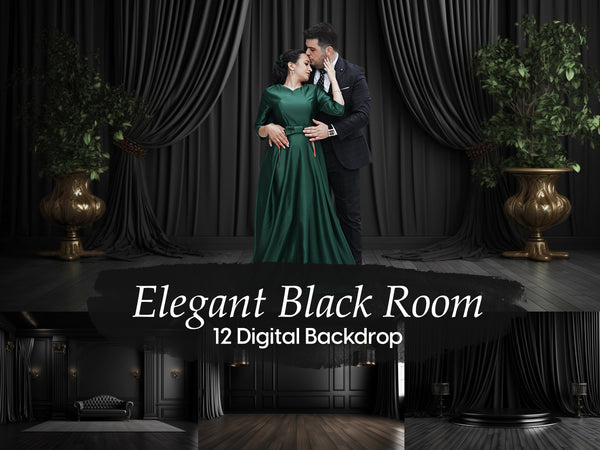Elegant Black Room: Sophisticated Digital Backdrops for Timeless and Dramatic Photography