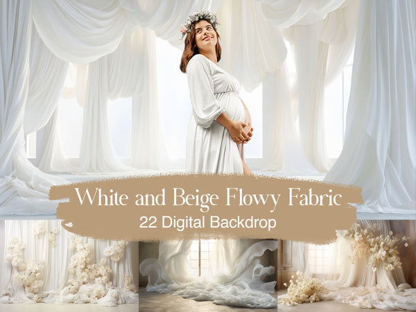 White and Beige Flowy Fabric - Elevate Your Photography with Captivating Digital Backdrops
