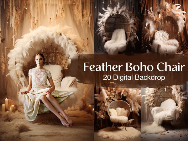 Feather Boho Chair - Elevate Your Portraits with Enchanting Digital Backdrops