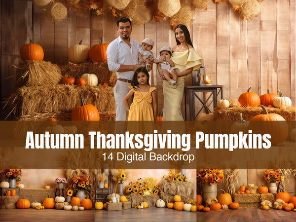 Autumn Thanksgiving Pumpkins - Embrace the Cozy Spirit of Fall with Captivating Digital Backdrops