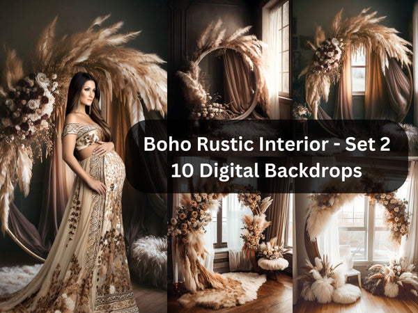 Boho Rustic Arch With Pampas Grass Digital Backdrops