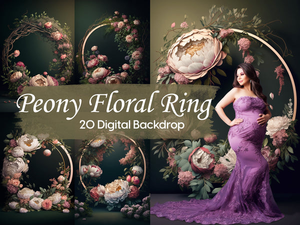 Peony Floral Ring Fine Art Portrait Digital Backdrop Overlays