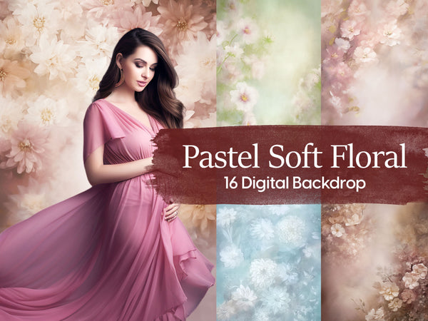 Soft Pastel Colored Fine Art Painterly Floral Textures Digital Backdrops