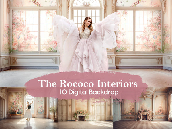 The Rococo Interiors Neoclassical Floral Room with Dresser and Fireplace Digital Backdrops
