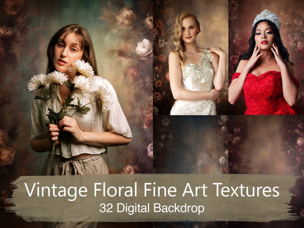 Dark Vintage Floral Fine Art Textures Old Masters Style Portrait Digital Backdrops