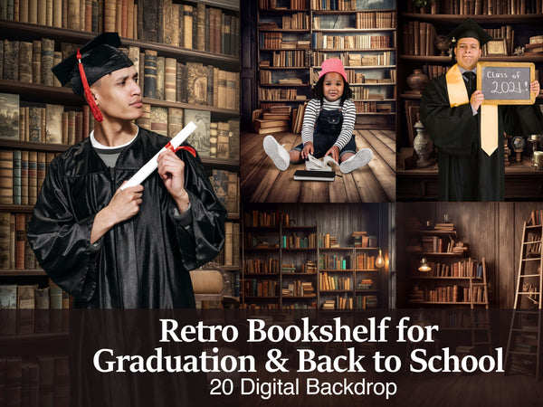 Retro Bookshelf Graduation/Back to School, Class of 2023 Graduate/Senior Library Digital Backgrounds
