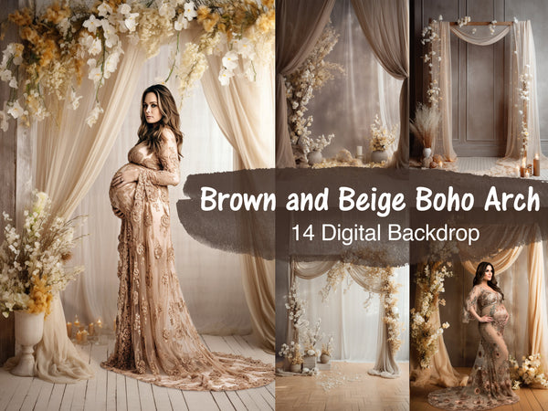 Brown and Beige Boho Rustic Arch Digital Backdrops