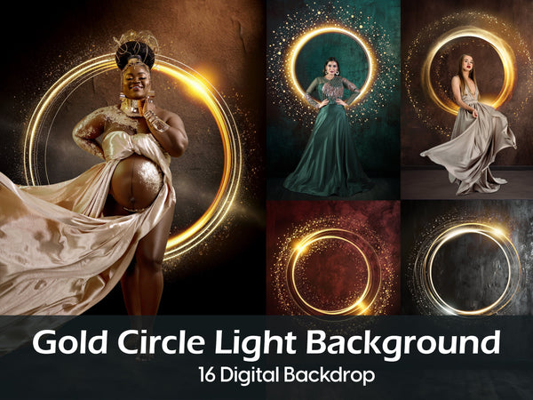 Gold Circle Light Digital Backdrops on Dark Abstract Textured Walls