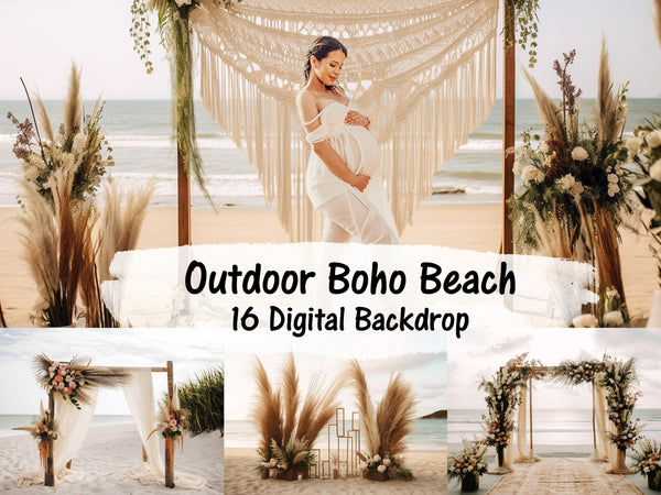 Summer Outdoor Beach Boho Arch With Macrame Digital Backdrops