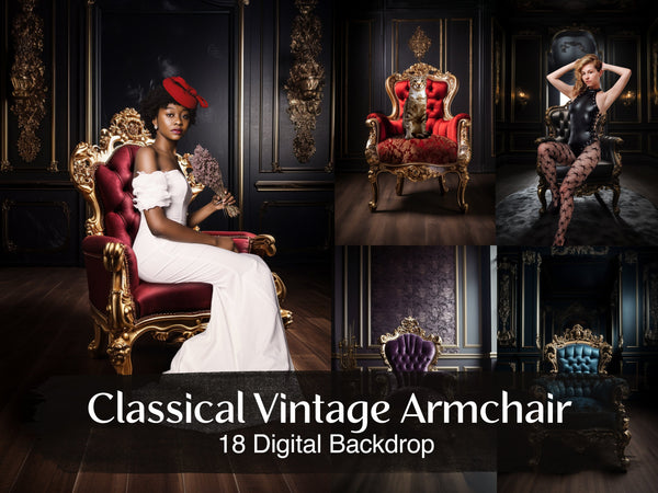 Classical Vintage Armchair Digital Backdrops for Portraits, Boudoir and Pets