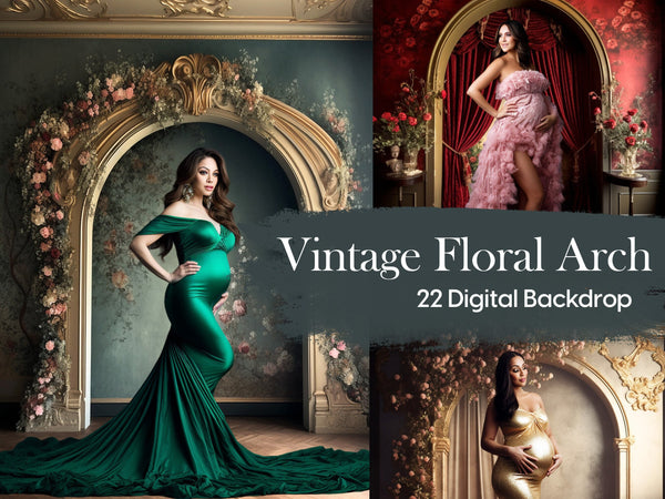 Vintage Floral Arch Neoclassical Baroque Digital Backdrops