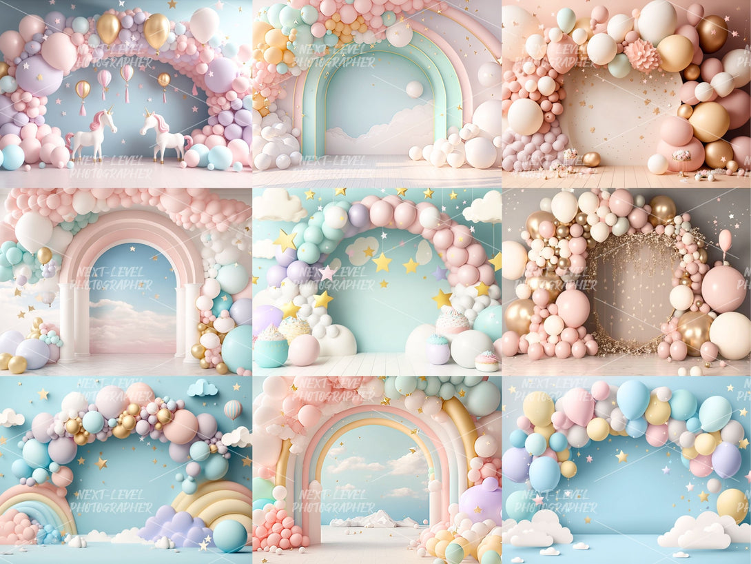 Pastel Backdrop, Pastel Balloon Arch Backdrop, Digital Background