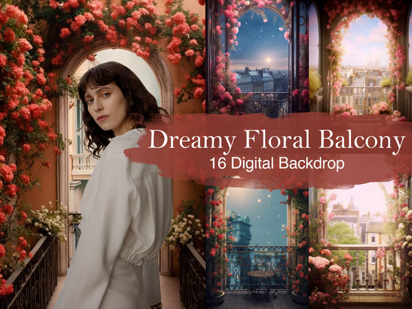 Dreamy Floral Balcony - Elevate Your Photography with Captivating Backdrops of Serenity and Charm