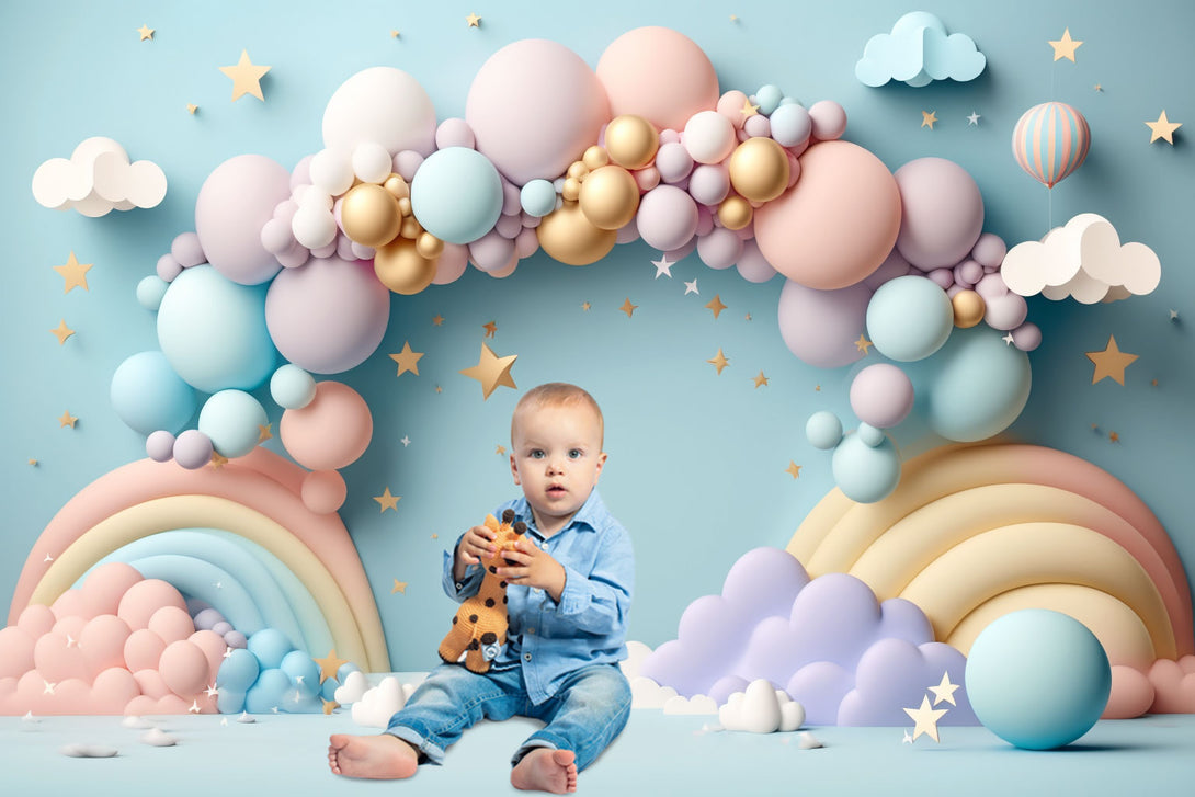 18 Pastel Balloons Digital Backdrops, Rainbow Balloon Arch Backdrop, Cake  Smash, Photoshop Template, Photography Digital Background Overlays 