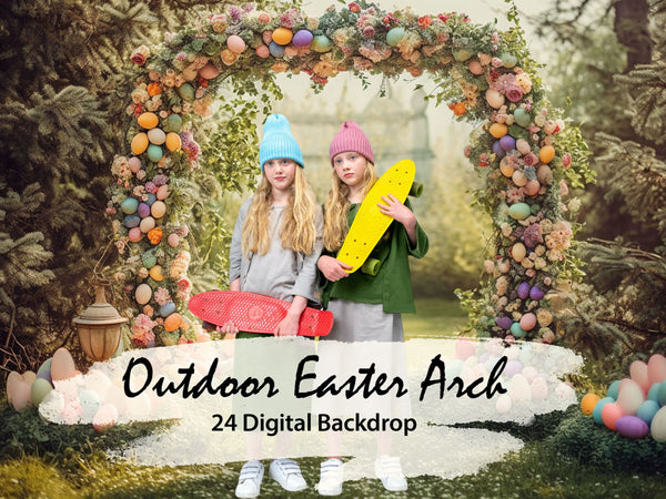 Spring Outdoor Floral Easter Egg Arch Digital Backdrops