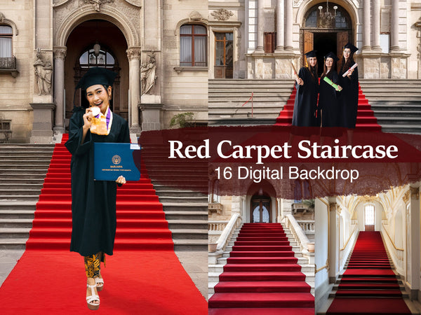 Red Carpet Staircase Graduation Digital Backgrounds, Class of 2023 Graduate/Senior Backdrops